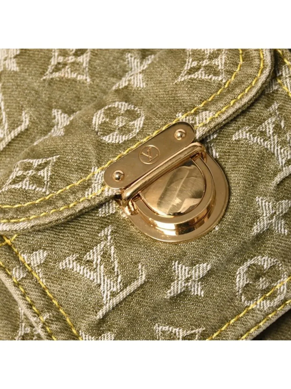 Louis Vuitton Monogram Denim Baggy GM Green White Gold Vachetta Leather